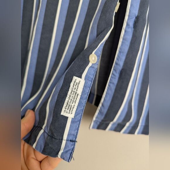 Frank And Oak Tencel Shirt men’s Blue Stripe Button Down Summer Sz L - Picture 4 of 9